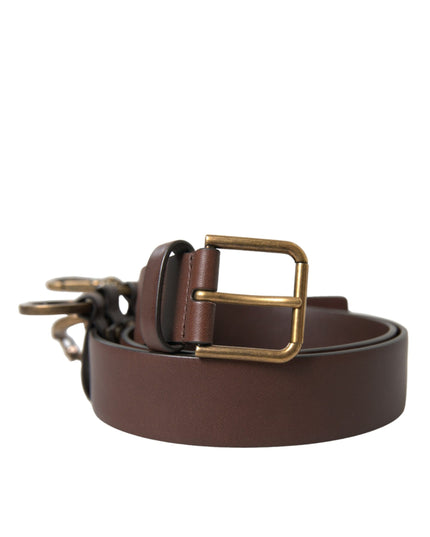Dolce & Gabbana Brown Calf Leather Gold Metal Buckle Belt