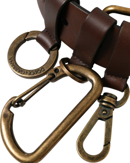 Dolce & Gabbana Brown Calf Leather Gold Metal Buckle Belt