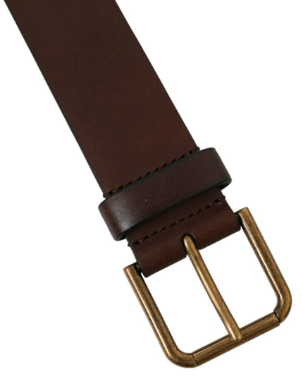 Dolce & Gabbana Brown Calf Leather Gold Metal Buckle Belt