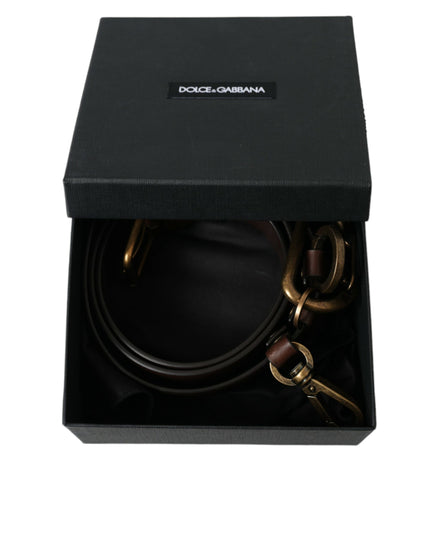Dolce & Gabbana Brown Calf Leather Gold Metal Buckle Belt