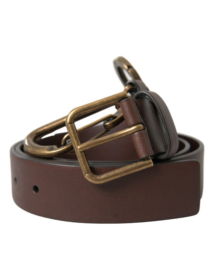 Dolce & Gabbana Brown Calf Leather Gold Metal Buckle Belt