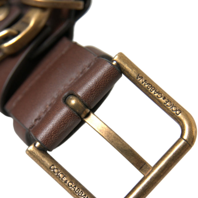 Dolce & Gabbana Brown Calf Leather Gold Metal Buckle Belt