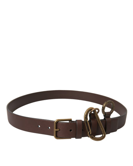 Dolce & Gabbana Brown Calf Leather Gold Metal Buckle Belt