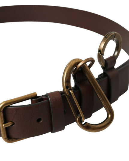 Dolce & Gabbana Brown Calf Leather Gold Metal Buckle Belt