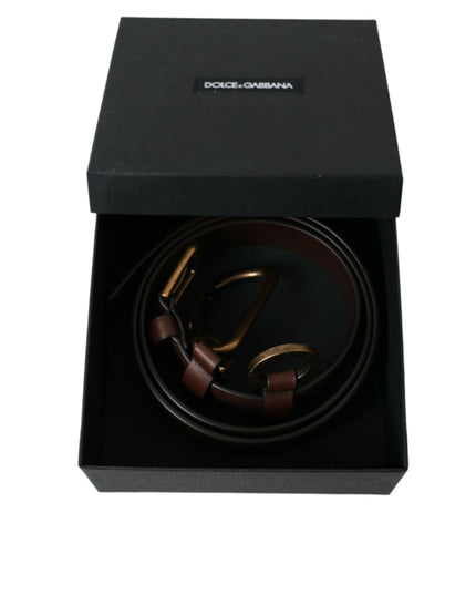 Dolce & Gabbana Brown Calf Leather Gold Metal Buckle Belt