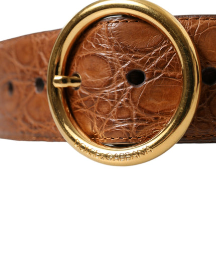 Dolce & Gabbana Brown Exotic Leather Round Buckle Belt