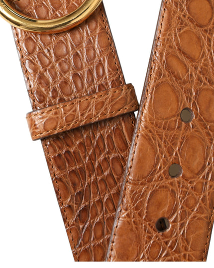 Dolce & Gabbana Brown Exotic Leather Round Buckle Belt