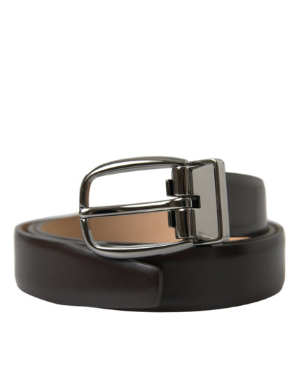 Dolce & Gabbana Dark Brown Leather Silver Metal Buckle Belt