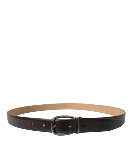 Dolce & Gabbana Dark Brown Leather Silver Metal Buckle Belt