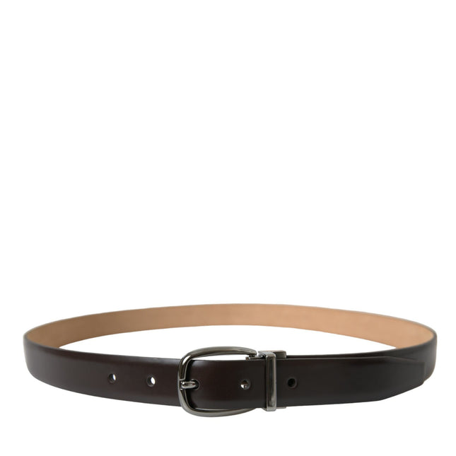 Dolce & Gabbana Dark Brown Leather Silver Metal Buckle Belt