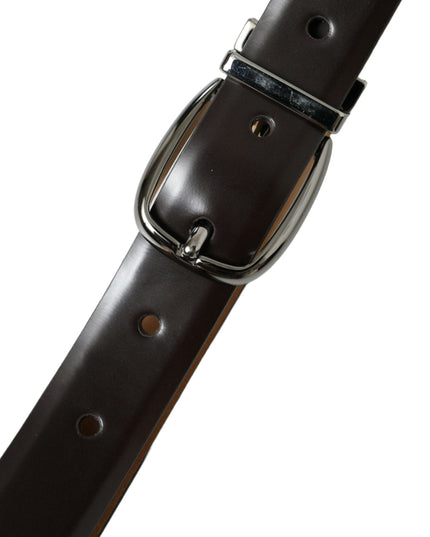 Dolce & Gabbana Dark Brown Leather Silver Metal Buckle Belt