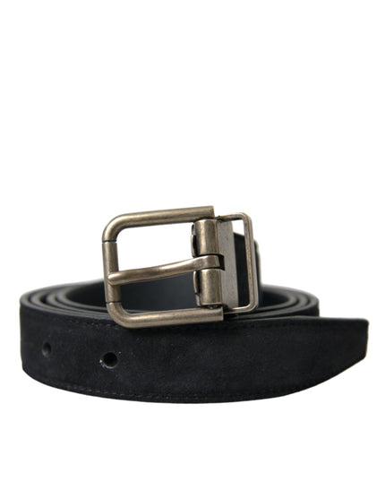 Dolce & Gabbana Black Goat Leather Antique Metal Buckle Belt
