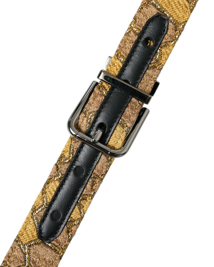 Dolce & Gabbana Gold Leather Jacquard Silver Metal Buckle Belt