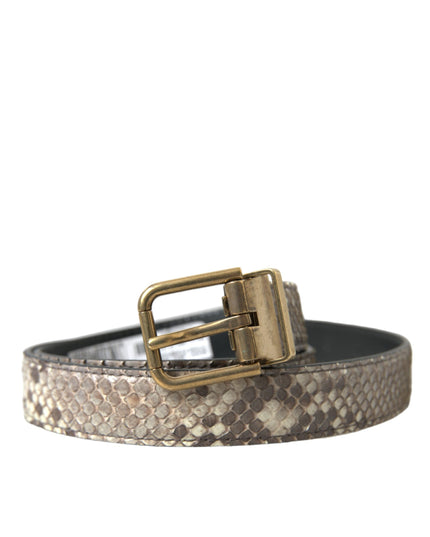 Dolce & Gabbana Brown Python Leather Gold Metal Buckle Belt