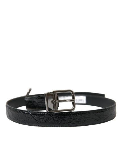 Dolce & Gabbana Black Leather Silver Metal Buckle Belt