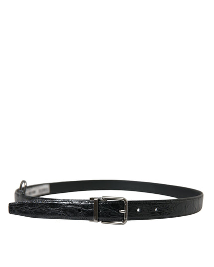 Dolce & Gabbana Black Leather Silver Metal Buckle Belt