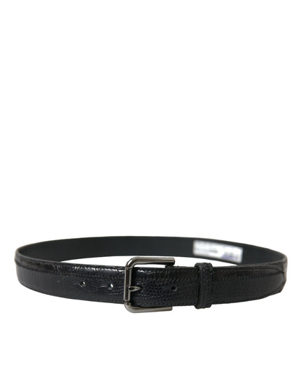 Dolce & Gabbana Black Exotic Leather Silver Metal Buckle Belt