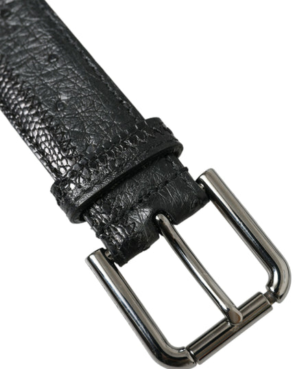 Dolce & Gabbana Black Exotic Leather Silver Metal Buckle Belt