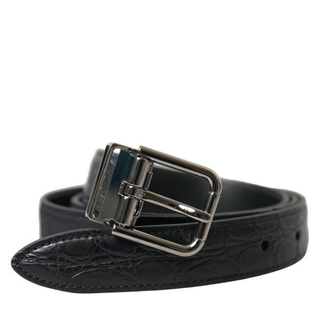 Dolce & Gabbana Black Leather Silver Metal Buckle Belt