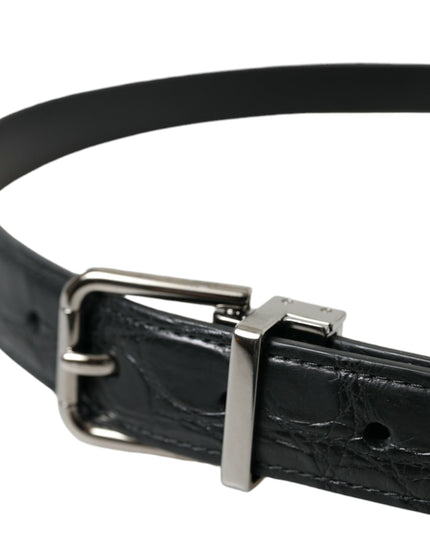 Dolce & Gabbana Black Leather Silver Metal Buckle Belt