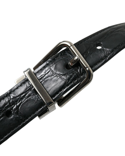 Dolce & Gabbana Black Leather Silver Metal Buckle Belt