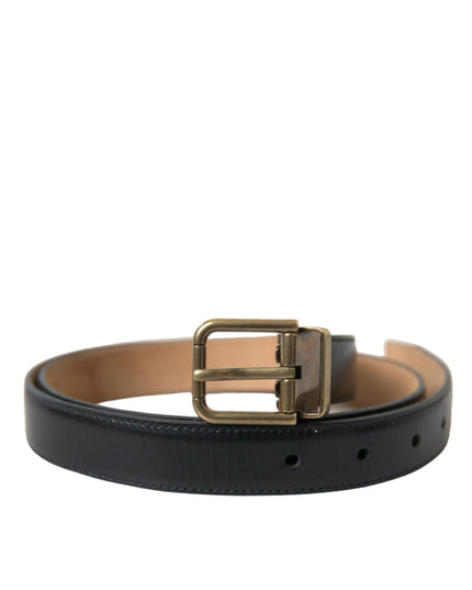 Dolce & Gabbana Black Calf Leather Gold Metal Buckle Belt