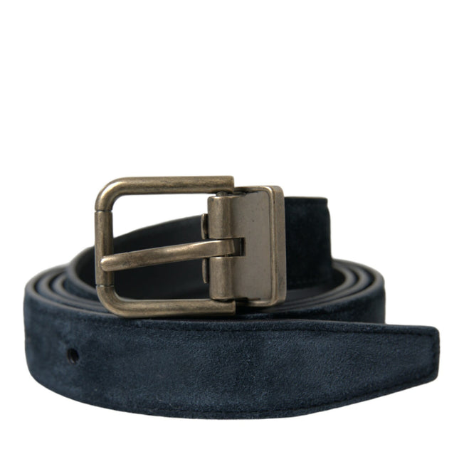 Dolce & Gabbana Blue Suede Leather Gold Metal Buckle Belt