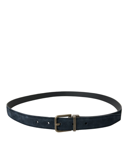 Dolce & Gabbana Blue Suede Leather Gold Metal Buckle Belt