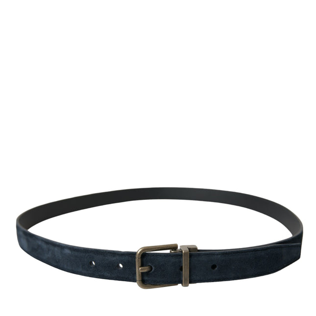 Dolce & Gabbana Blue Suede Leather Gold Metal Buckle Belt