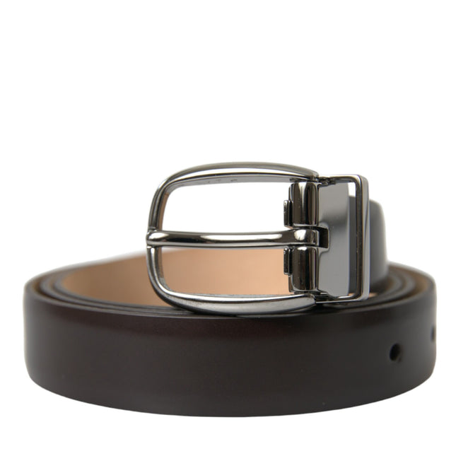 Dolce & Gabbana Dark Brown Leather Silver Metal Buckle Belt