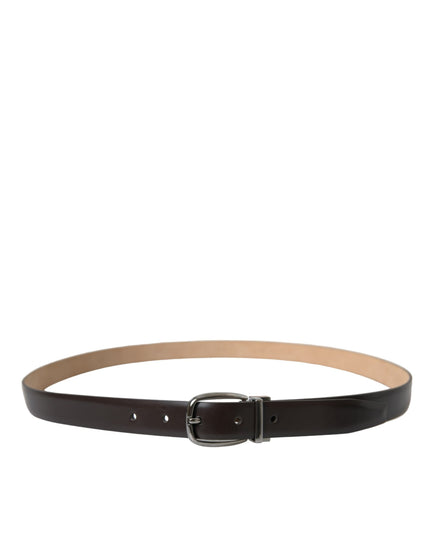Dolce & Gabbana Dark Brown Leather Silver Metal Buckle Belt