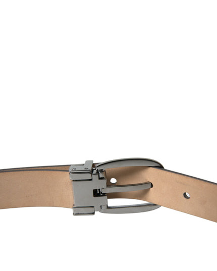 Dolce & Gabbana Dark Brown Leather Silver Metal Buckle Belt