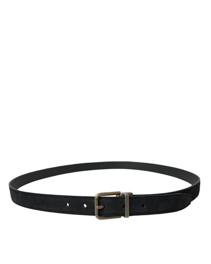 Dolce & Gabbana Black Suede Leather Gold Metal Buckle Belt