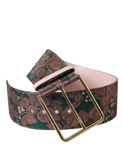 Dolce & Gabbana Multicolor Floral Jacquard Lurex Gold Buckle Belt