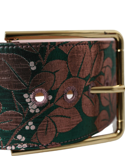 Dolce & Gabbana Multicolor Floral Jacquard Lurex Gold Buckle Belt
