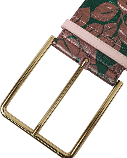 Dolce & Gabbana Multicolor Floral Jacquard Lurex Gold Buckle Belt