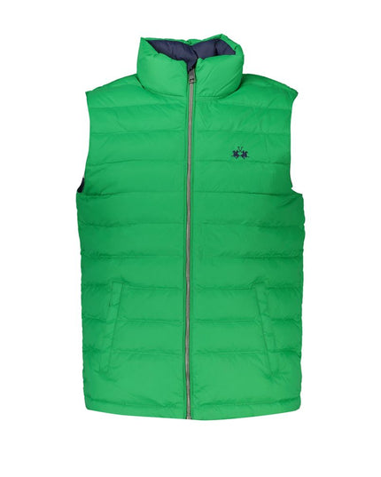 La Martina Sleek Sleeveless Green Jacket with Embroidery