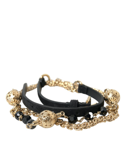 Dolce & Gabbana Black Suede Gold Chain Crystal Waist Belt