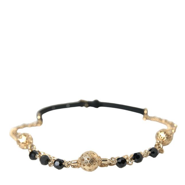 Dolce & Gabbana Black Suede Gold Chain Crystal Waist Belt