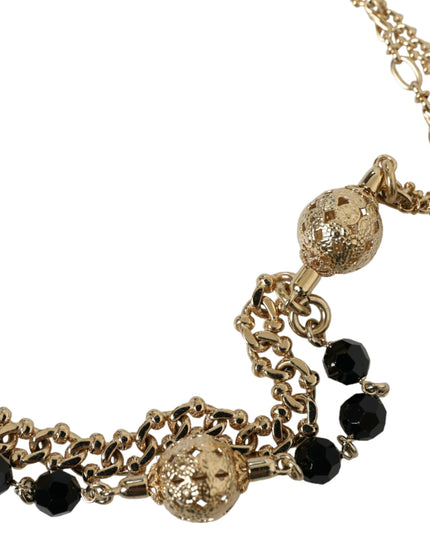 Dolce & Gabbana Black Suede Gold Chain Crystal Waist Belt