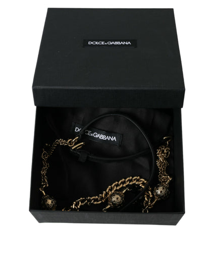 Dolce & Gabbana Black Suede Gold Chain Crystal Waist Belt