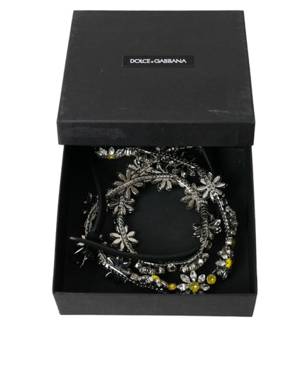 Dolce & Gabbana Black Daisy Crystal Dauphine Waist Belt