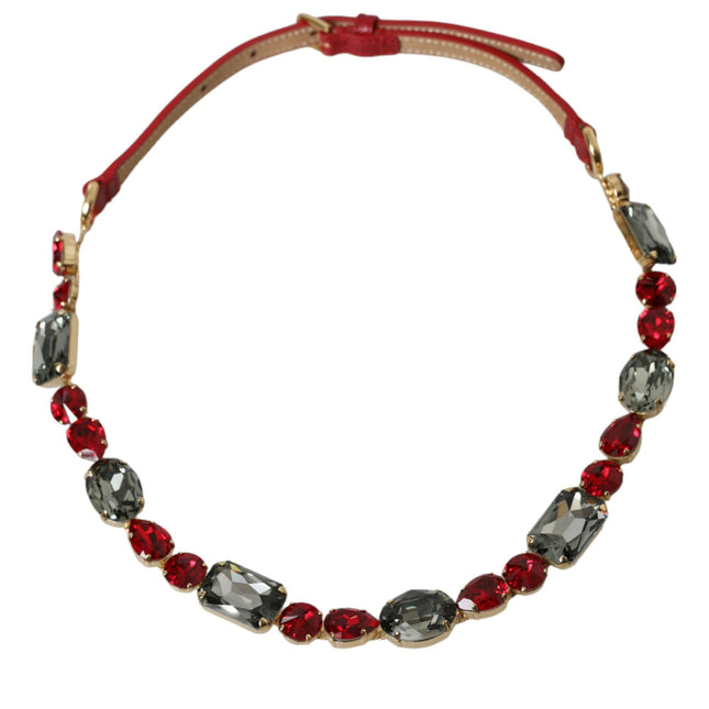Dolce & Gabbana Red Leather Crystal Chain Waist Belt
