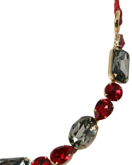 Dolce & Gabbana Red Leather Crystal Chain Waist Belt