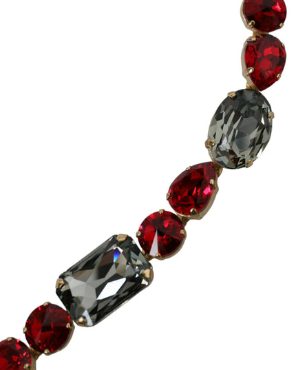 Dolce & Gabbana Red Leather Crystal Chain Waist Belt