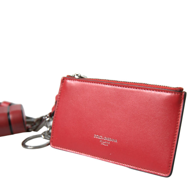 Dolce & Gabbana Red Leather Silver Metal Logo Strap Pouch Airpods Case