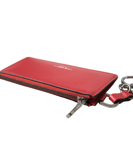 Dolce & Gabbana Red Leather Silver Metal Logo Strap Pouch Airpods Case