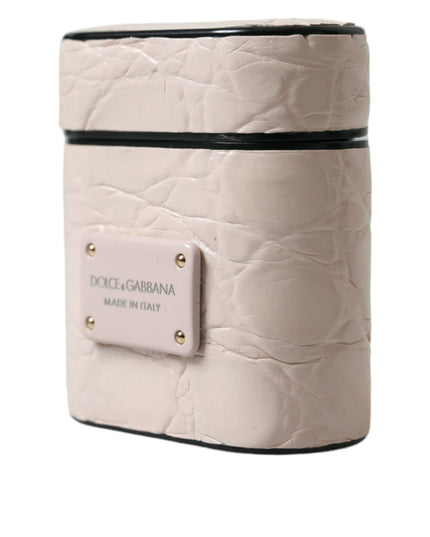 Dolce & Gabbana Light Pink Calf Leather Metal Logo Plaque Airpods Case