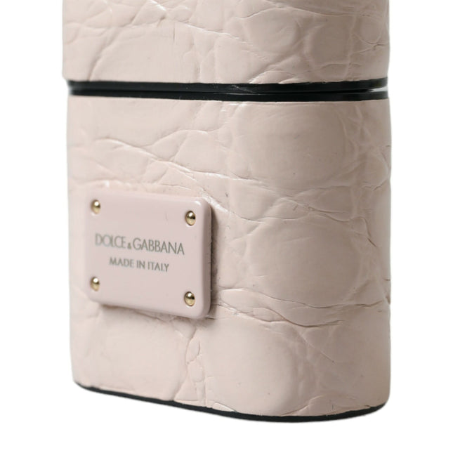 Dolce & Gabbana Light Pink Calf Leather Metal Logo Plaque Airpods Case