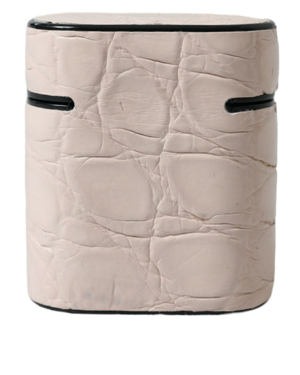 Dolce & Gabbana Light Pink Calf Leather Metal Logo Plaque Airpods Case